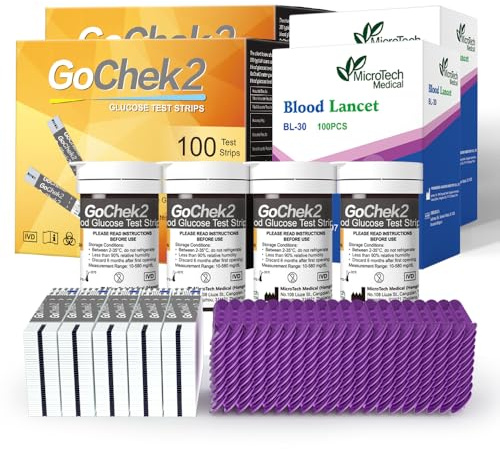MicroTech Blood Glucose Test Strips & Lancets, 180d Opening Valid, Immune to Blood Oxygen, Only for Gocheck2, 200 Count.