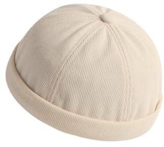 Unisex Docker Cap Mössor, Mjuk Bomull Skullcap Mössa, Brättlös Arbetare Sjöman Keps, Justerbar Retro Rullad Manschett, Kardborreband - Vit, one size