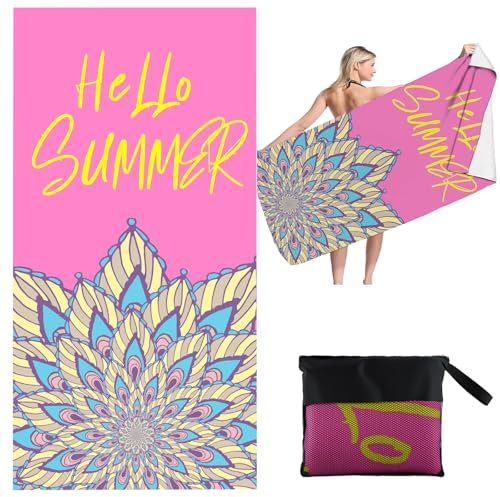Shyllin Toalla Grande de Microfibra de Secado Rápido 160x81cm,Antiarena Beach Towel con Bolsa,Resistente a la Arena Toalla de Playa Suave y Ligera de Secado rápido para Playa, natación (Rosa)