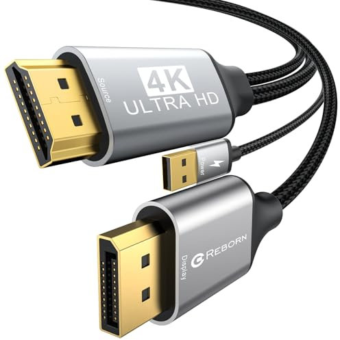 Active HDMI to DisplayPort Cable (4K 60Hz,1080p@120Hz) 10FT Uni-Directional HDMI Source to DP Monitor Adapter Display Port Cord Compatible with PC,Laptop,AMD,NVIDIA,PS5,Xbox