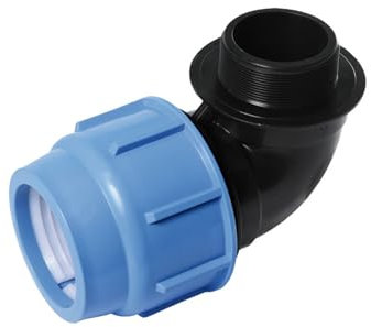 SAB Conector de codo 90° roscado macho 50 x 11/4, empalmes de compresión Blueseal 16 de PP, PN16, para empalme de tubos de polietileno, para instalaciones de riego