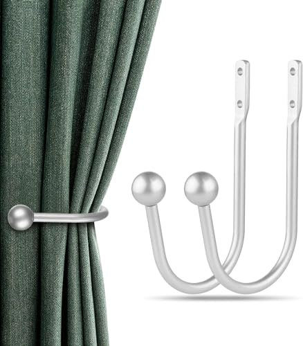 Curtain Holdbacks, 2pcs Curtains Holder Wall Mounted Drapery Tiebacks Retro Window Hook for Home Decor, Silver