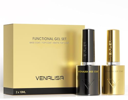 VENALISA Gel Nail Polish 10ml Base Coat & No Wipe Top Coat 2pcs Set New Formula High Gloss Scratch Resistant Long Lasting Gel for Nail Art DIY Manicure Salon and Home Use