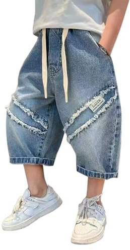 Générique Short en jean confortable pour garçons Baggy Jeans Shorts longueur genou et Bermudas Unisexe Léger respirant Casual Sport Sweatpants Ado Garcon 4-14 Ans