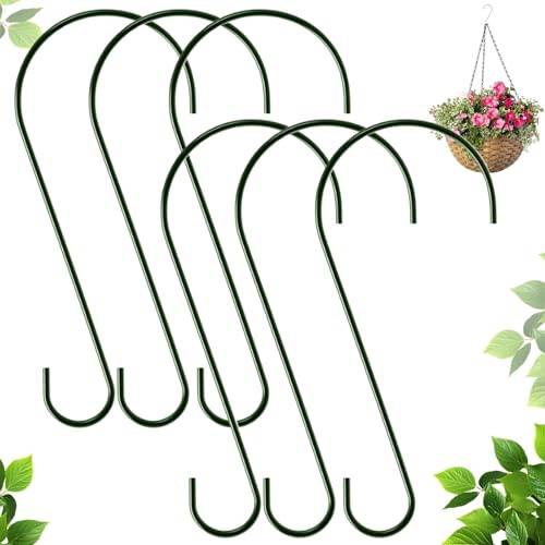 6 Pezzi Ganci a S Grandi per Mangiatoie e Vasi da Esterno, Verde Scuro, 30,5 CM Ganci a Forma di S in Metallo Rivestito Antiruggine, Reusable S Hooks, per Soggiorno, Balcone, Giardino, Magazzino