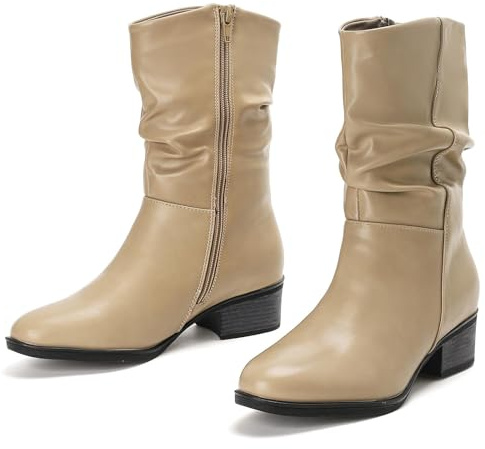 Putu Stivaletti Donna Moda Comodi con Punta Tonda e Cerniera Laterale Tacco a Blocco Antiscivolo Elegante 38