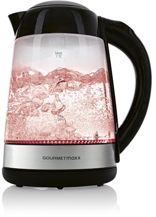 GOURMETmaxx Glas-Wasserkocher LED-Farbwechsel 1,7l 2200W schwarz/Edelstahl