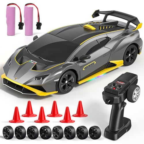 Lamborghini RC Drift Car, 1:24 Mini 4WD Remote Control Drift Cars with Full Proportional Throttle and LED Light, 25 KM/H Toy Car with Speed Adjustment, Toys Gifts for 6 7 8 9 10 11 12 Year Old Boy
