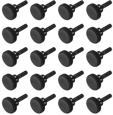 QUARKZMAN 20 Pezzi Viti A Mano Zigrinate M3 X 12 Mm Testa Piatta In Acciaio Nero Viti Metriche Zigrinate Con Spalla Manopole A Presa Serraggio A Mano Elementi Di Fissaggio Filettati