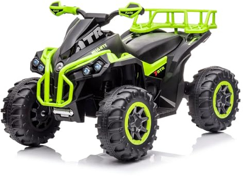 Quad eléctrico para niños 12 V – ATV 1.0 con mando a distancia, 3 velocidades, MP3/USB, luces LED, ruedas grandes, marcha adelante/atrás – Quad niño/niña 3-8 años (verde)