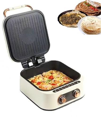 Hushålls Multifunktionell Pannkakspanna, Dubbel -Sidig Uppvärmning Pizzaugn Fördjupad Pizzatillverkare Med Justerbar Temperatur & Automatisk Avstängning, För Kommersiella Kök, Röd (White)