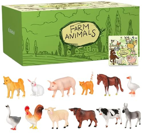Faroby 12 Pezzi di Animali da Fattoria Set Figurine realistiche Giocattoli Gallo Capra Cake Topper