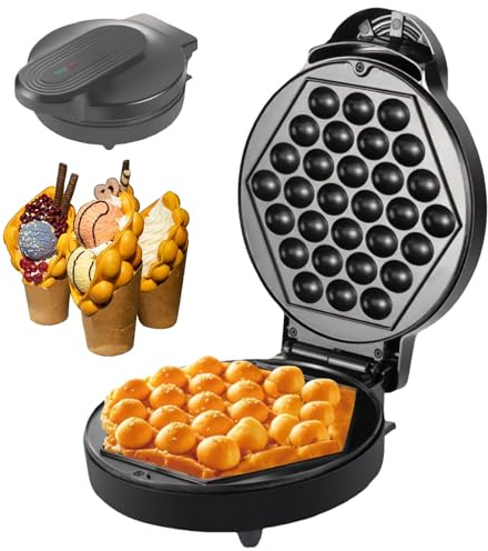 1000W Bubble Waffle Maker, Hong-kong Style Egg Waffle with Double-sided Heating & Non-stick Coating, Bubble Waffles Maker for Coffee Restaurant Dessert Shop Commercial Home