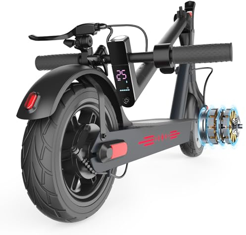 Electric Scooter 10 Solid Tires, 350W Motor Max Speed 25 KM/H, 36V 10.5AH Battery, Long Range 35KM, E Scooters Adult Double Braking, Max Load 120KG, APP Control
