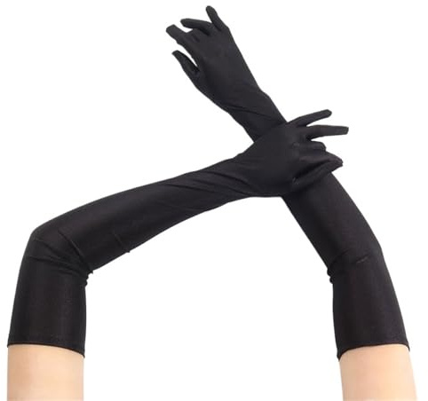 Långa satinhandskar för kvinnor, långa satinhandskar, retro, elastiska, aftonhandskar