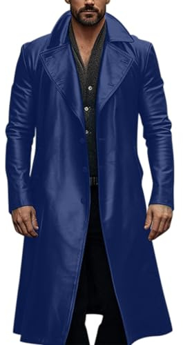 Trenchcoat för herr med bälte enfärgad reverskrage påsydda fickor tunt tyg dubbelknäppt knappslå klassisk kappa för övergångsperiod elegant passform mångsidig kombinerbar hög kvalitet