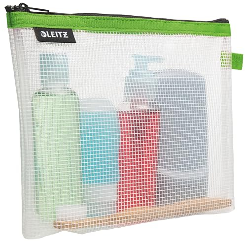 Leitz WOW Reise Zip-Kulturbeutel, durchsichtig, Wasserabweisend, Idealer Kosmetikbeutel für Reisen und im Handgepäck, Maße (BxHxT): 24 x 17 x 3 cm, Grün, 40140054