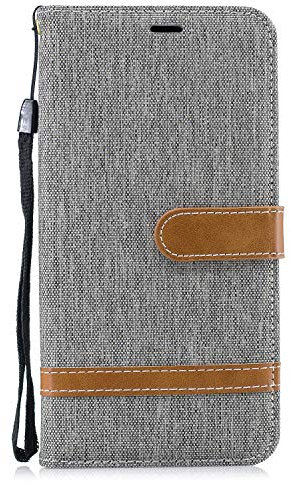 Thoankj Samsung Galaxy A51 Case Shockproof Premium Denim + PU Leather Notebook Wallet Phone Case with Kickstand Card Holder Slot Slim Flip Folio Protective Skin Cover for Samsung Galaxy A51 Grey