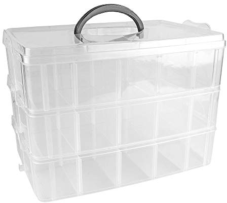 Ideen mit Herz Aufbewahrungsbox mit Deckel & Tragegriff | 30 Fächer | transparent | 26 x 18,5 x 17 cm | 3 Ebenen mit je 10 Fächern | Sortierbox für Kleinteile, Perlen, Schmuck, Schrauben