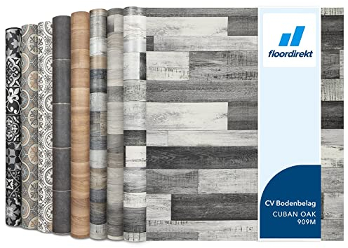 Floordirekt | Rouleaux, Dalles et lames PVC | 100 x 300 cm | Épaisseur de 2,7 mm | Revetement Idéal pour les passages intensifs cuisine, le salon, le couloir et la chambre | Cuban Oak 909m