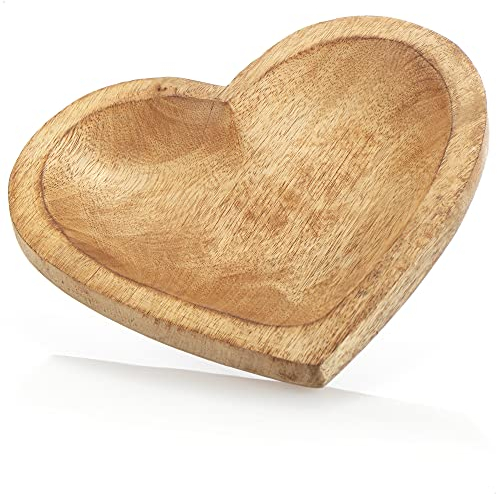 com-four® Cuenco decorativo de madera -Bandeja de madera en forma de corazón para la decoración, para fruta y aperitivos (20.5x20x2.5cm)