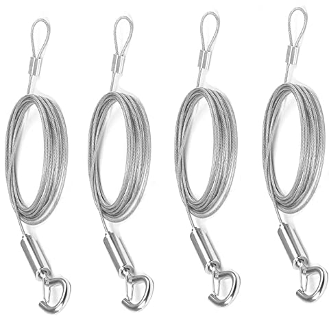 VENGABY 4Stück Draht mit Haken,Drahtseil Einstellbar Stahlseil Edelstahlseil mit Schleife Ösen und Haken,Edelstahl Drahtseil Aufhängung, Draht Seil Einstellbar Max 30Kg