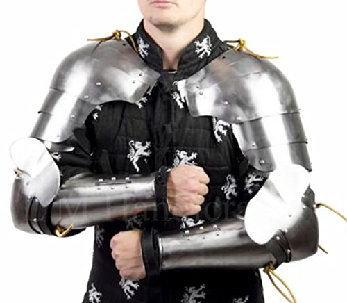 L M Handicrafts Ensemble d'armures flottantes médiévales avec épaules pauldtrons en acier argenté armure médiévale armure viking costume de viking en cuir pour homme armure en cuir homme tir à l'arc