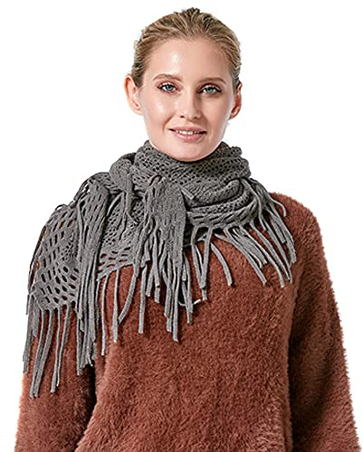 KOEMCY Foulards Femme Echarpe Triangle Unie Tricoté Écharpe Longue Frange Écharpe Cachemire Imitation Foulard Châle pour Automne Hiver