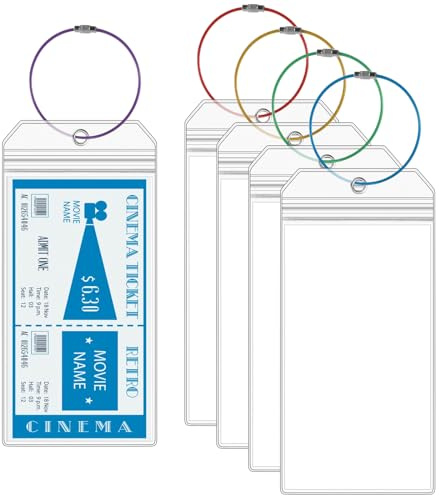 5 Pack of Cruise Luggage Tag Holder, Waterproof Clear Luggage Label Holders with Colored Wire Ring for Cruise Ships Suitcase Bag (7.17 x 3.46in)