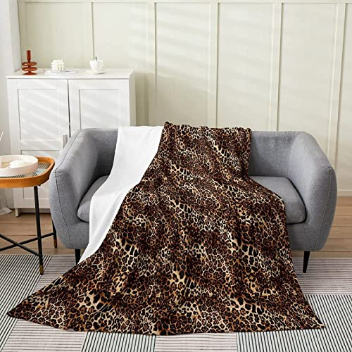 Kuscheldecke 220x240 Brauner Leopard, 3D Gedruckte Flanell Fleecedecke Leopardenmuster Weiche und Warme Wohndecke, Decke als Sofadecke, Tagesdecke Wolldecke für Kinder Erwachsene