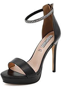 QUEEN HELENA Sandali Eleganti con Tacco a Spillo Scarpe con Plateau Cinturino con Strass Donna ZM9316 (Nero, Numeric_40)