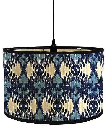 FANSU Paralume E27 Vintage in Tessuto Giallo Blu - Lampada Comodino a Tamburo per Tavolo, Lampadario Copertura Accessori Luce Sostituibile (Amore, 30x30x20cm)