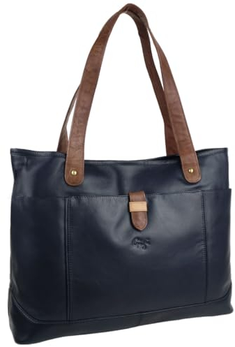 Gigi Damen Arbeitstasche aus weichem glattem Leder, Marineblau/Mittelbraun/Honig, One Size