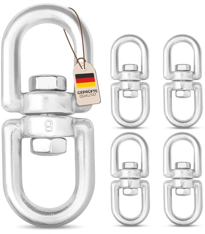 PinPro Ruota girevole in acciaio inox A4, 10 x 110 mm, 1 pezzo, carico di rottura 3170 kg, gancio girevole antiruggine AISI 316, occhielli girevoli a 360° (occhio/occhio)