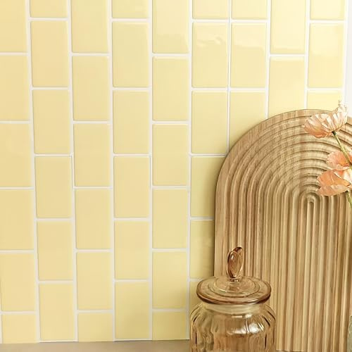 Alwayspon Pegatinas de azulejos de pared de vinilo 3D, gruesas, despegar y pegar, autoadhesivas, impermeables, protección contra salpicaduras para cocina, baño, pared, 30,5 x 15,3 cm, amarillo, 10