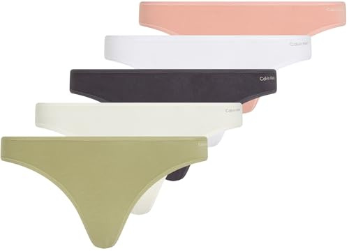Calvin Klein Tanga Mujer Pack de 5 Thong Ropa Interior, Multicolor (A Gry/Wht/L PCH/Gls YLW/IGN Gry), S