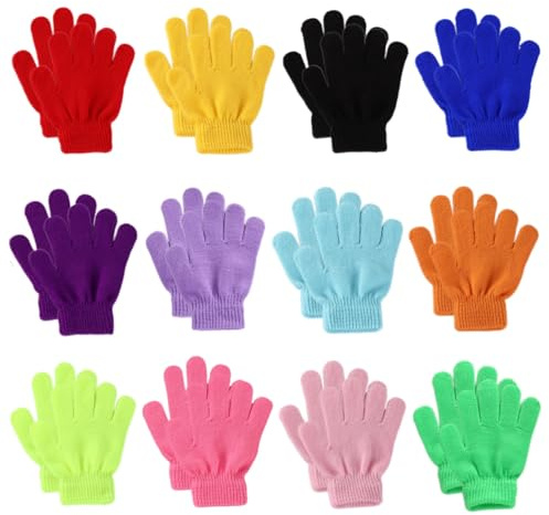 Irunfast 12 Pairs Magic Stretch Gloves, Unisex Kid's Warm Gloves Knitted Full Fingers Glove(3-10 Years)