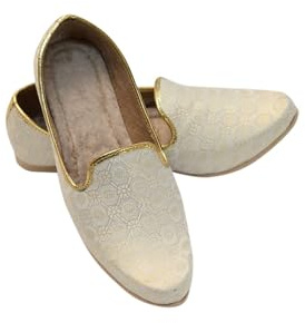 Mens Punjabi Jutti Khussa Mojari Slip On Shoes Velvet Cushion Art-LR 04 (Cream, UK Footwear Size System, Adult, Men, Numeric, Narrow, 10)
