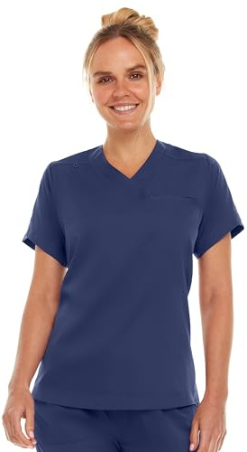 MediChic Women Medical Scrubs V-Neck Stretch Tuck in Scrub Top with Pocket Navy