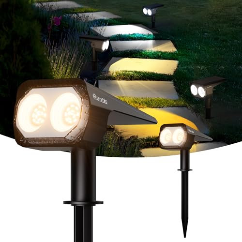 Quntis Faretto LED da Esterno Solare 3 Colori e Ricarica USB-C, 6 Modalità Luci Solari Esterno 26 LEDs 2Pezzi Faretti Solari, Lampade Solare da Esterno IP65 per Giardino Sentieri Cortile Alberi