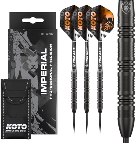 KOTO – Imperial svart, 80 % volfram dart, 21 G, Tapered, dartpilar | 21 g steeldart pilar, inklusive 3 fat, 3 pilar och 3 axlar, svart, mittvikt, razor grip