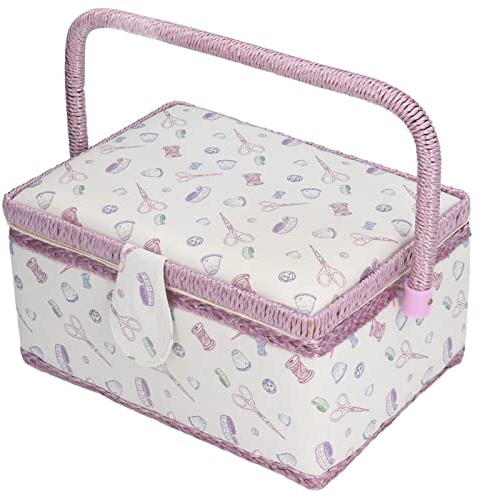 Leapiture cestino da cucire, Scatola Media per Cucito con Manico, Scatola da Cucito in Scatola Portaoggetti per Kit da Cucito con Vassoio Rimovibile Tasca Interna per Accessori da Cucito