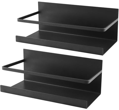 Zosenyer Especiero Pared, 2 Piezas Estantería Magnética para Frigorífico, Estante Especias, Organizador Nevera, Ahorro de Espacio, para Cocina y Superficies Metálicas (Negro)