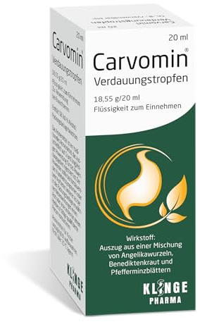 Carvomin pflanzliche Verdauungstropfen bei Magen-Darm-Beschwerden, Blähungen, Völlegefühl & Magenkrämpfen - mit natürlichen Bitterstoffen und ohne Schöllkraut - 20 ml