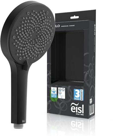 EISL STILO DX7076 Douchette de douche réglable sur 3 positions, avec joint d'économie d'eau, raccord universel de tuyau de douche, douchette à main, noir