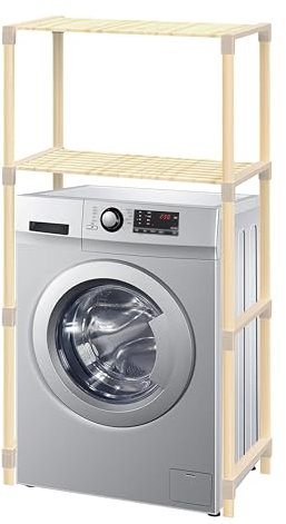 Allyson Waschmaschinenregal Holz, Regal-Waschmaschine mit 2 Ablagen, Badezimmer-Regal Stehend, Waschmaschinenschrank Überbauschrank, Aufbewahrungsregal Waschküche Schmal, Haushaltsschrank