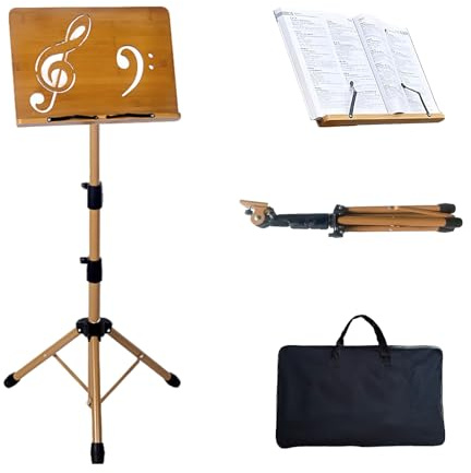 Folding Music Stand - Portable Sheet Music Stand with Carrying Bag, Adjustable Wooden & Metal Desktop Book Stand Podium Lectern Holder for Guitar, Ukulele, Violin Players