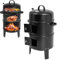 BRRIDE Horno para ahumar 3 en 1, barbacoa de carbón, parrilla para ahumar, con tapa y termómetro, parrilla de jardín, parrilla redonda, diámetro de 40 cm, 3 pisos