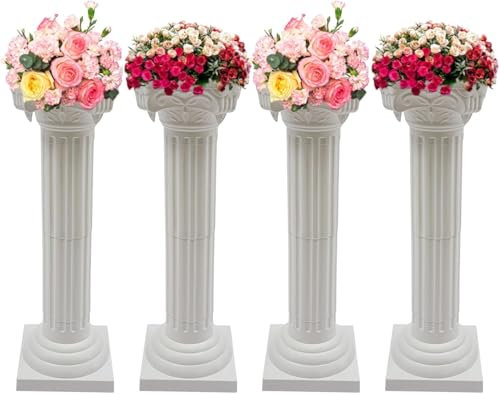 Roman Pillar Set - 4PCS Elegant Wedding Columns, Plastic Greek Column Statues, Flower Pot Stand