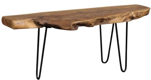 Casa Moro Banco de madera para jardín, banco de flores, aparador bajo, mesa de madera, salón, pasillo, exterior, metal, teca, pedestal, 100 x 40 cm